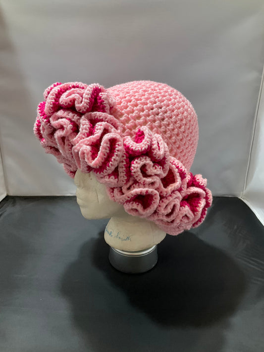 Crochet Ruffled Bucket Hat- Peekaboo