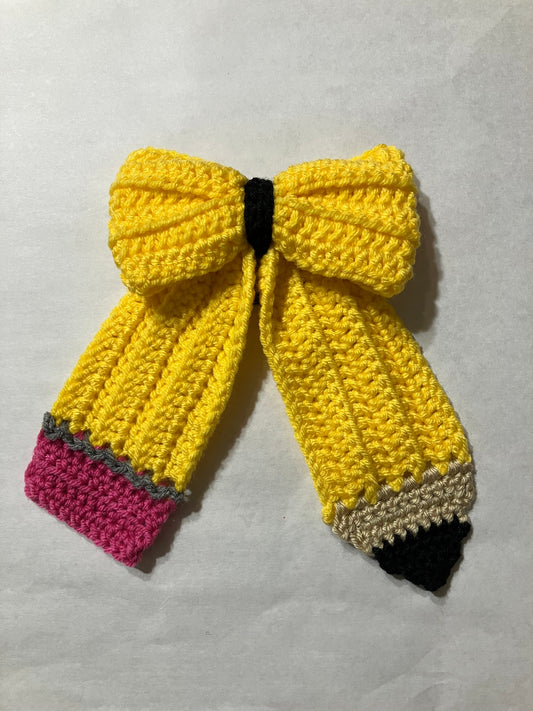Crochet Pencil Hair Bow – Handmade Back-to-School Style