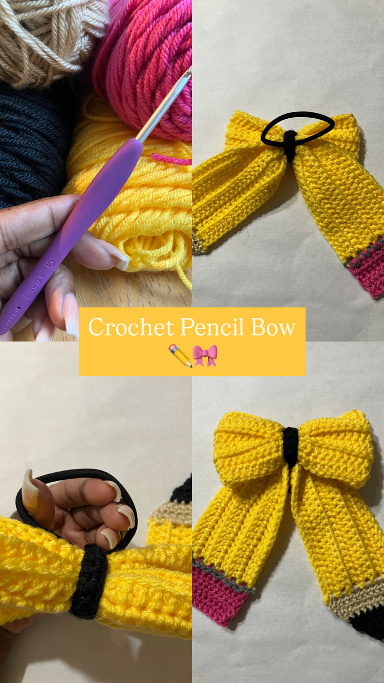 Crochet Pencil Hair Bow – Handmade Back-to-School Style